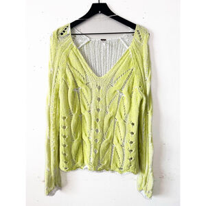 Free People Lime V-Neck Sweater